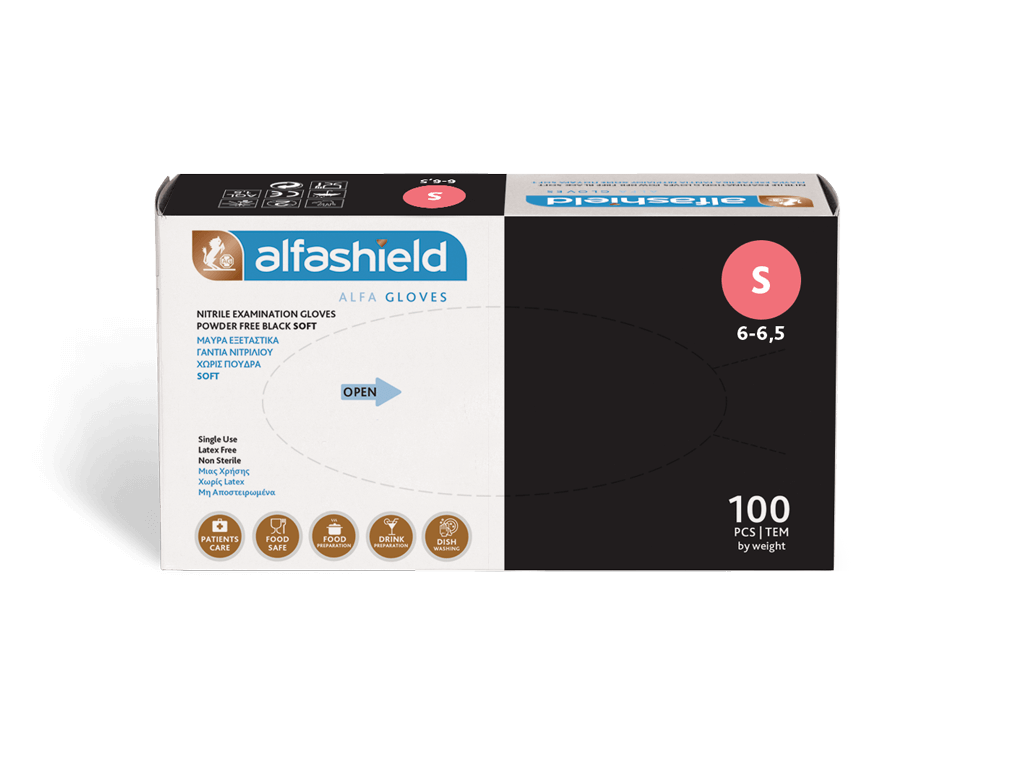 Alfashield / Alfa Gloves Γάντια Νιτριλίου Εξέτασης Μαύρα – Μαλακά
