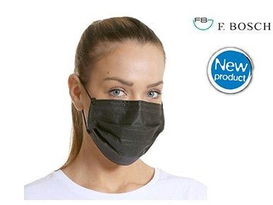 F. Bosch Non - Woven 3ply Earloop Facemask Black - MEDWHOLESALE