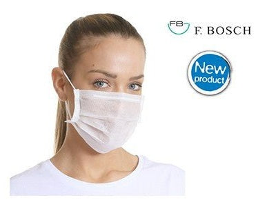 F. Bosch Non - Woven 3ply Earloop Facemask White - MEDWHOLESALE