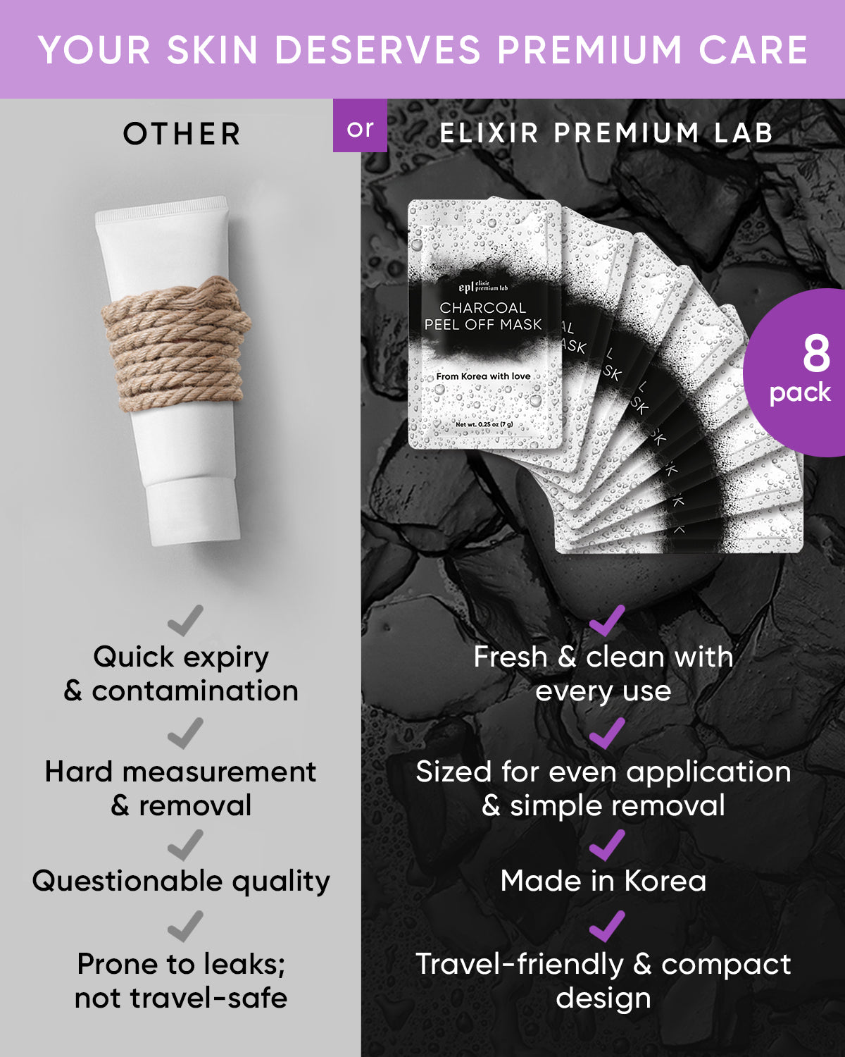 Charcoal Peel Off Face Mask Korean, 8 pack