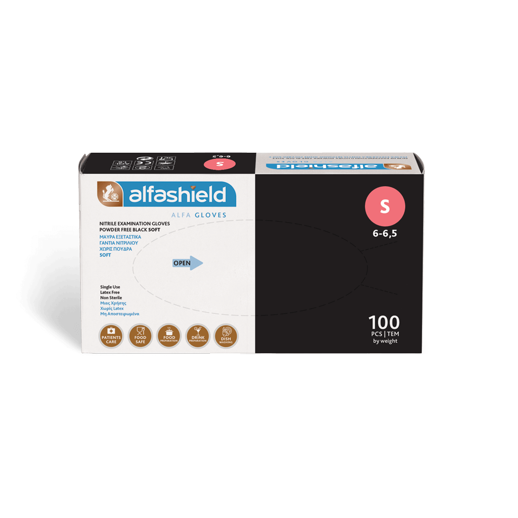 Alfashield / Alfa Gloves Γάντια Νιτριλίου Εξέτασης Μαύρα – Μαλακά