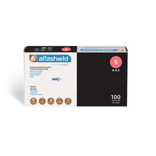 Alfashield / Alfa Gloves Γάντια Νιτριλίου Εξέτασης Μαύρα – Μαλακά