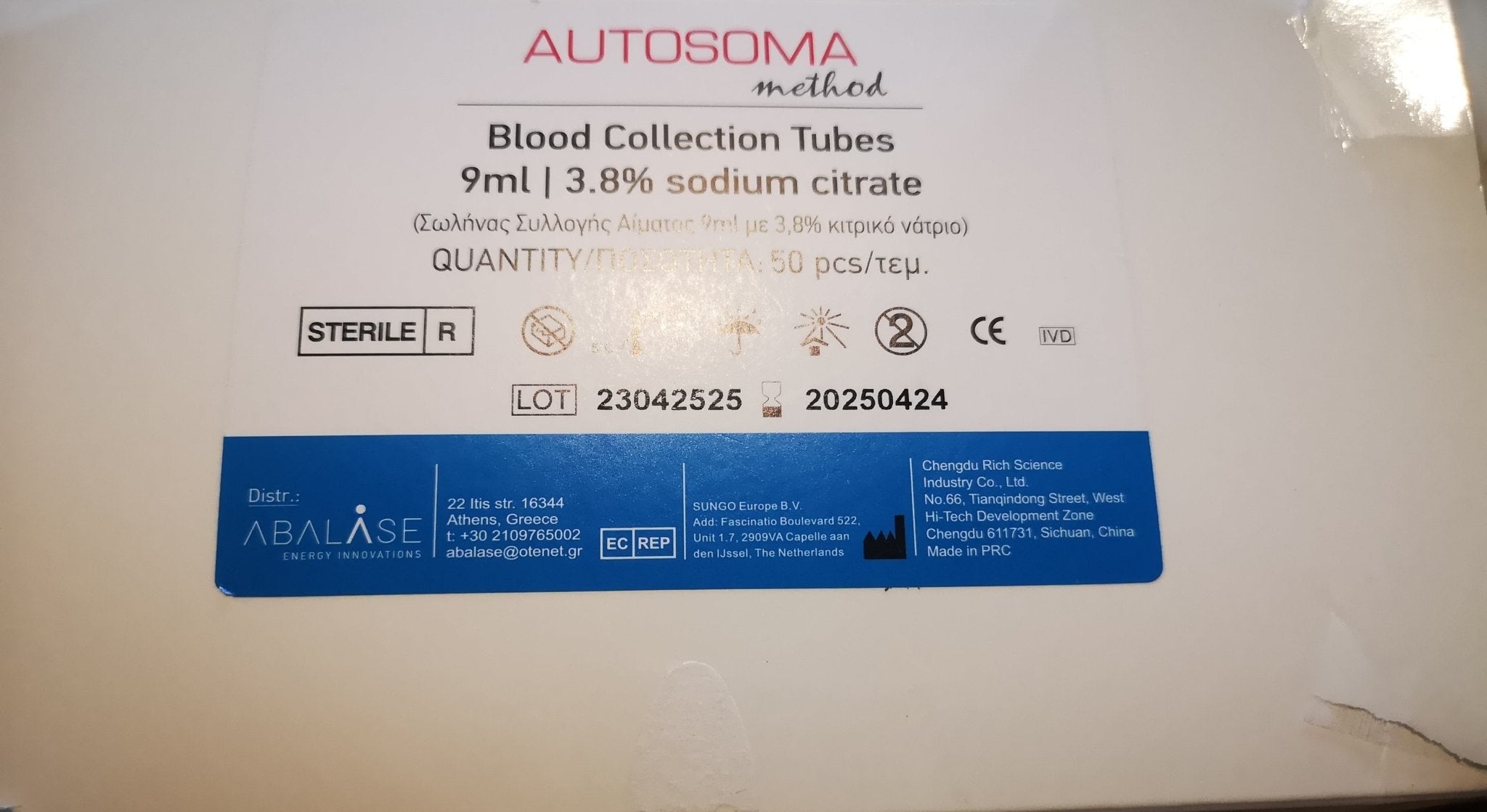 BLOOD COLLECTION PRP TUBES 50 PIECES IN BOX - MEDWHOLESALE